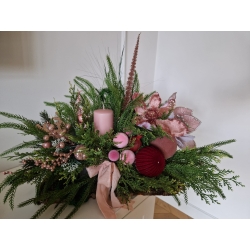 Stroik świąteczny bożonarodzeniowy ze świecą Pudrowy Róż